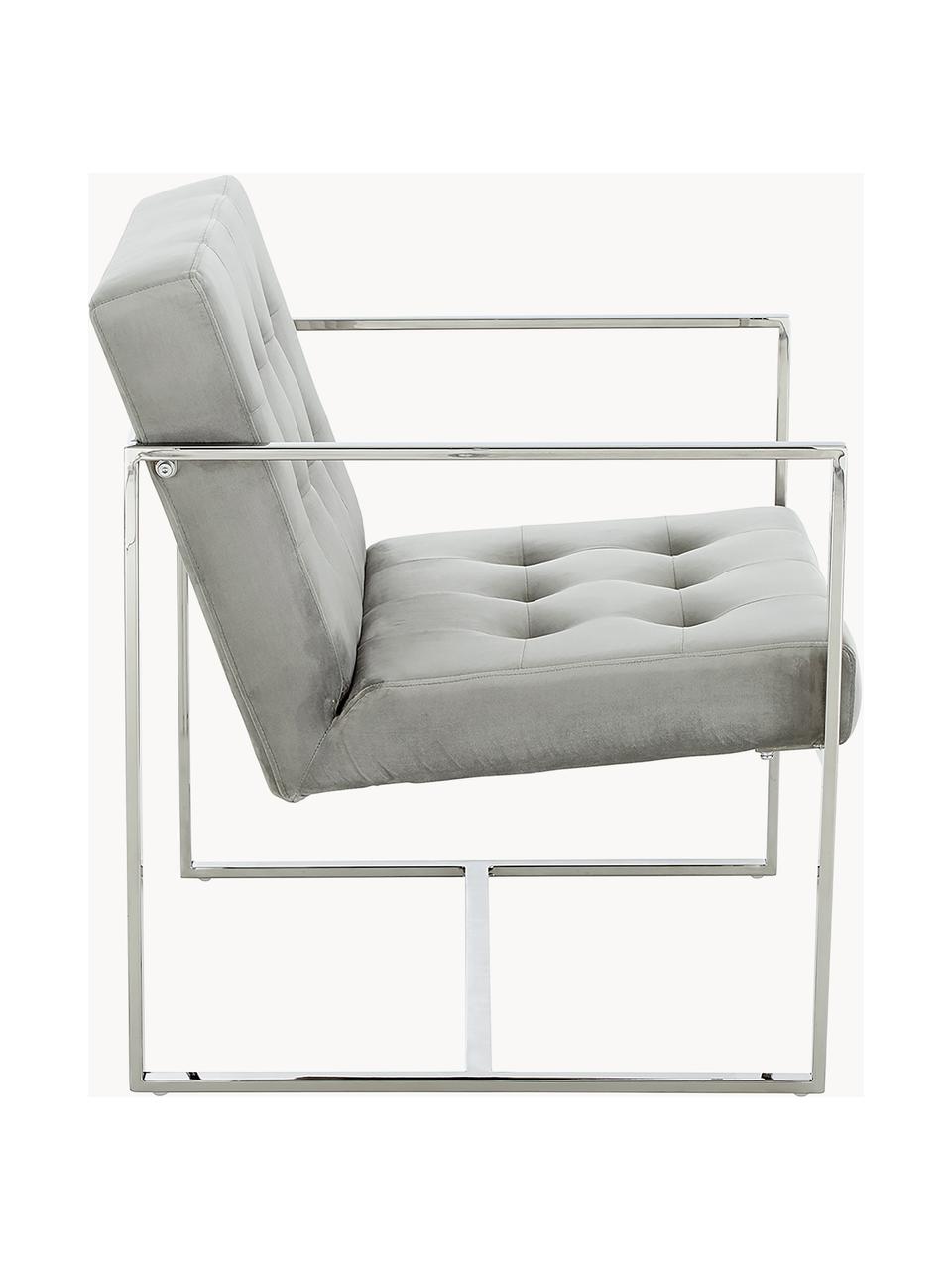 Samt-Loungesessel Manhattan, Bezug: Samt (Polyester) Der hoch, Gestell: Metall, galvanisiert, Samt Grau, Silberfarben, B 70 x T 72 cm