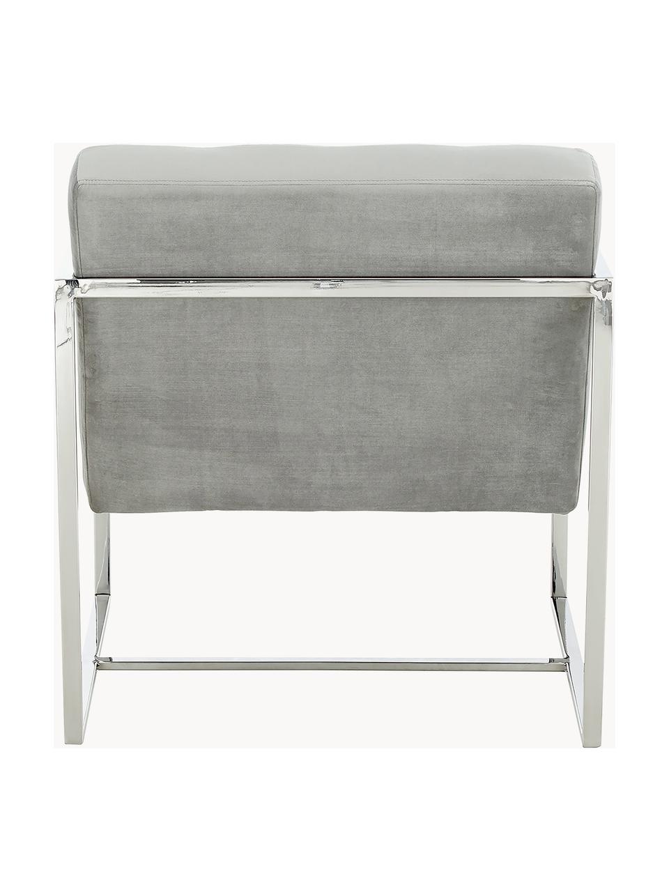 Fauteuil lounge en velours Manhattan, Velours gris, couleur argentée, larg. 70 x prof. 72 cm