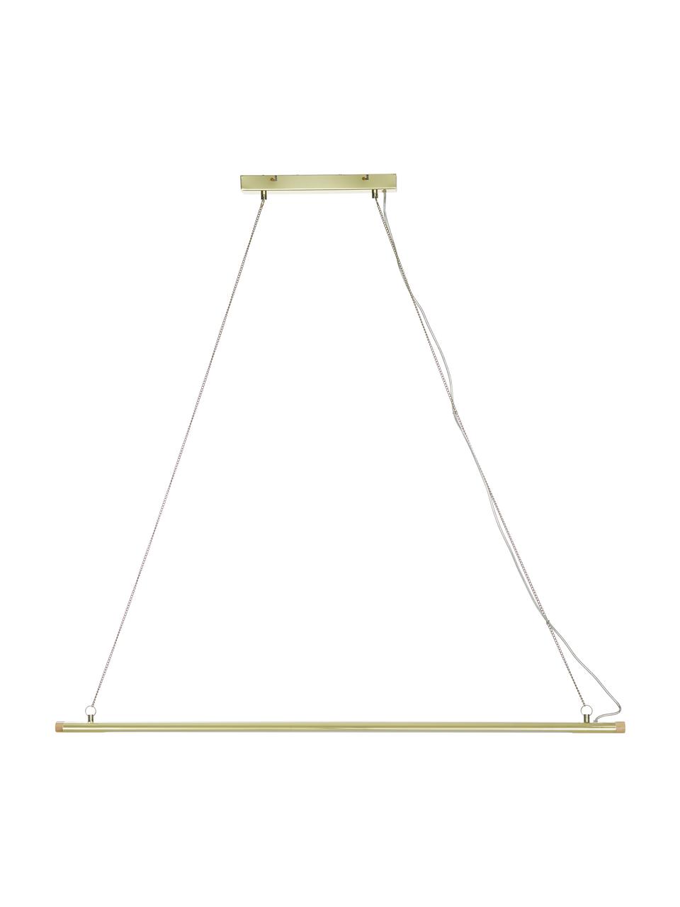 Grosse LED-Pendelleuchte Lumina mit Holz-Dekor, Lampenschirm: Metall, lackiert, Baldachin: Metall, lackiert, Messingfarben, 124 x 2 cm