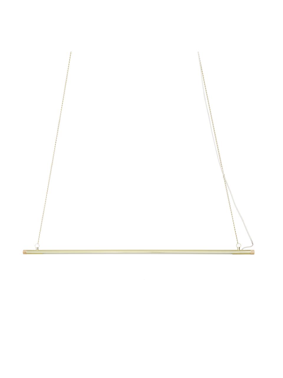 Grosse LED-Pendelleuchte Lumina mit Holz-Dekor, Lampenschirm: Metall, lackiert, Baldachin: Metall, lackiert, Messingfarben, 124 x 2 cm