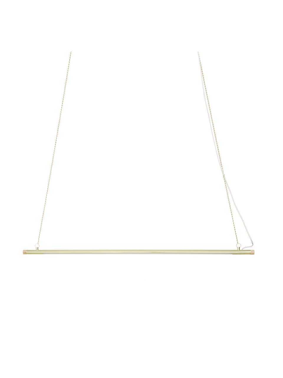 Grote LED hanglamp Lumina met houten decoratie, Lampenkap: gelakt metaal, Baldakijn: gelakt metaal, Messingkleurig, 124 x 2 cm