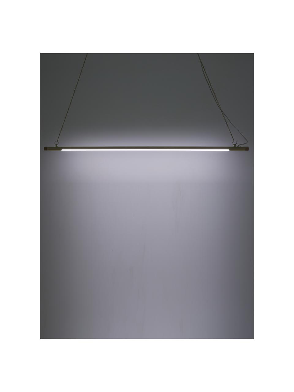 Grosse LED-Pendelleuchte Lumina mit Holz-Dekor, Lampenschirm: Metall, lackiert, Baldachin: Metall, lackiert, Messingfarben, 124 x 2 cm