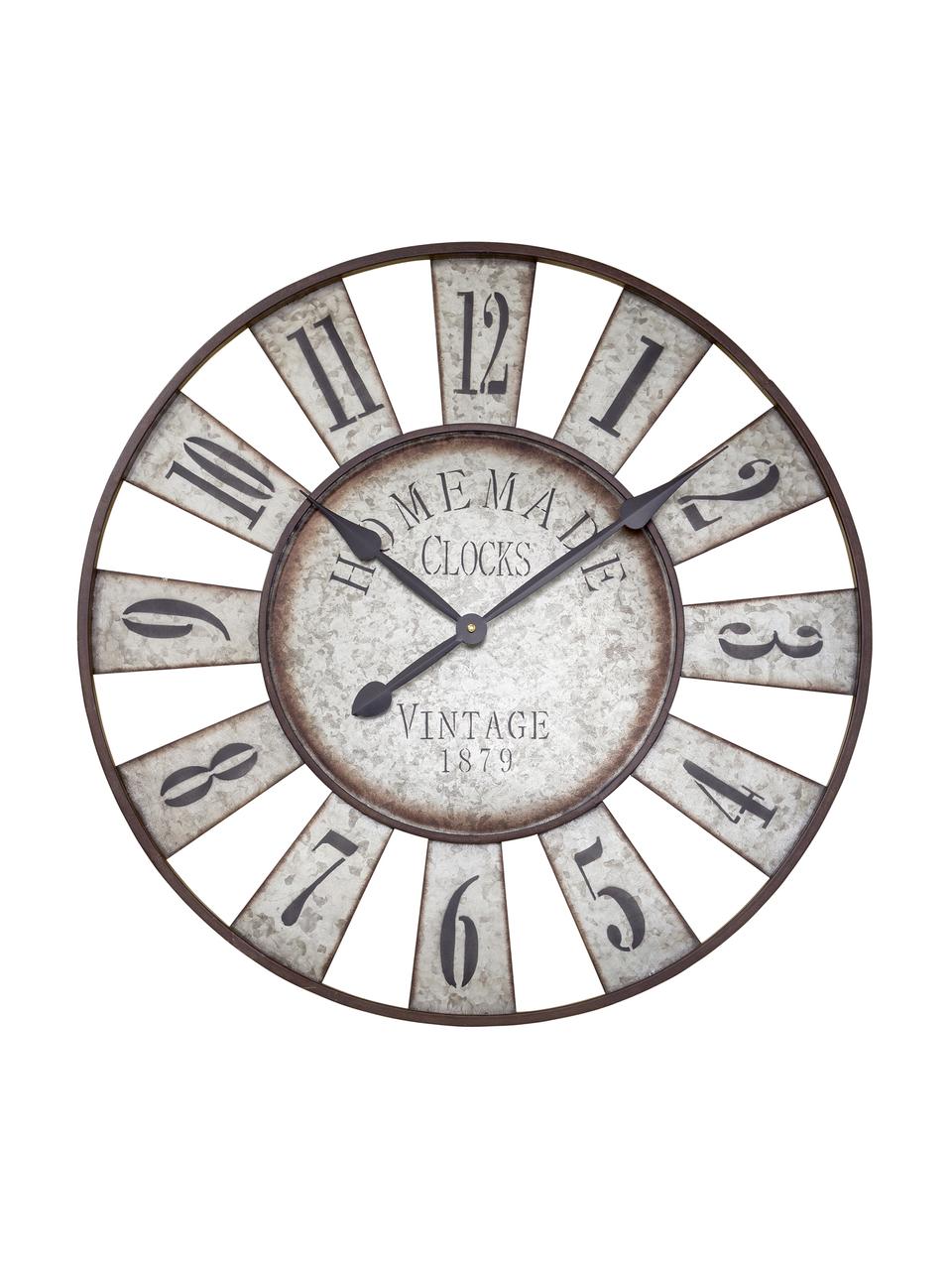 Reloj de pared Anatol, Metal galvanizado, Zinc, negro, marrón, Ø 73 cm