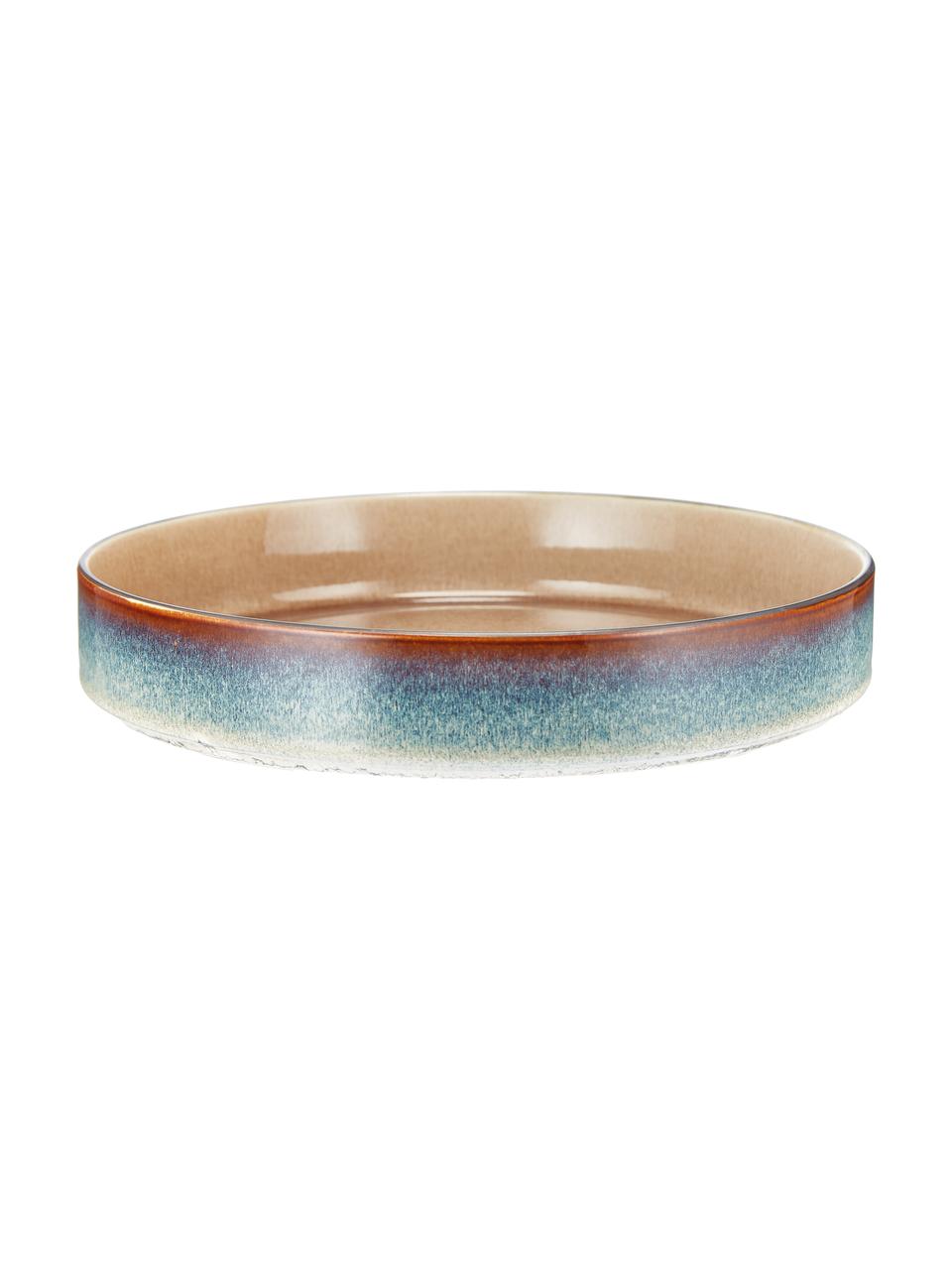 Platos hondos artesanales Quintana Amber, 2 uds., Porcelana, Ámbar, marrón, azul, Ø 23 cm