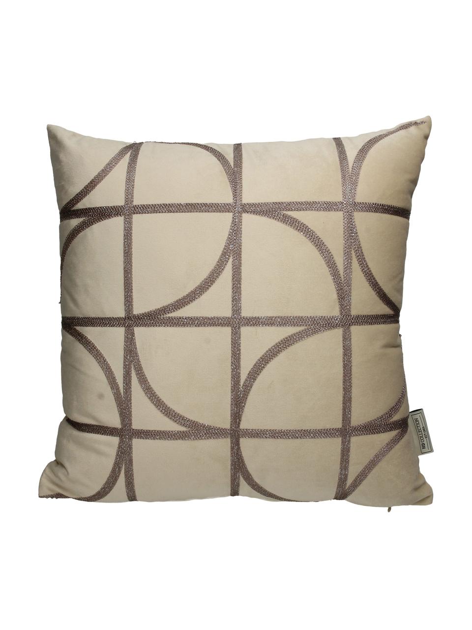 Geborduurd fluwelen kussen Geometric, met vulling, Beige, taupe, 45 x 45 cm