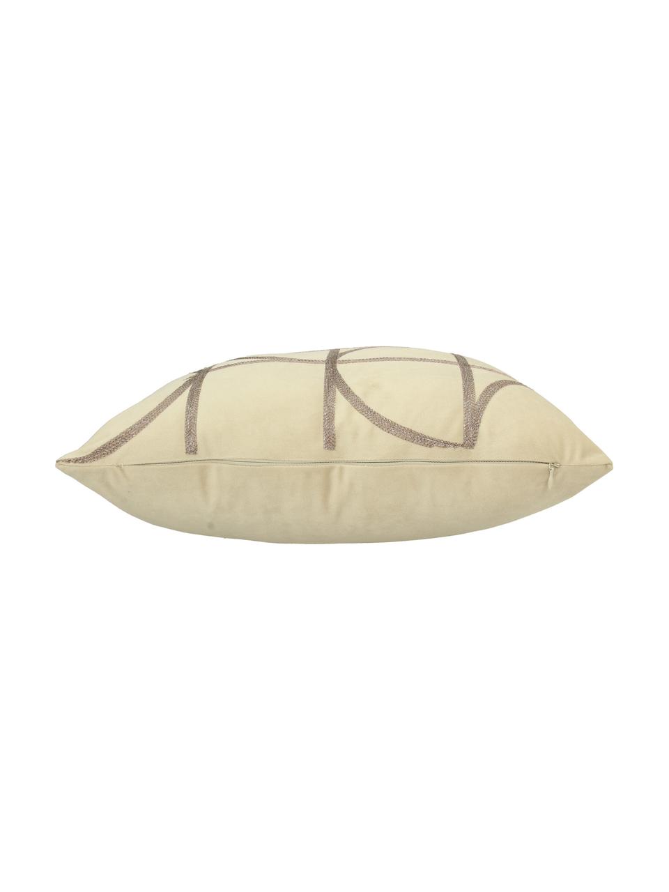 Besticktes Samt-Kissen Geometric, mit Inlett, Bezug: Polyestersamt, Beige, Taupe, 45 x 45 cm