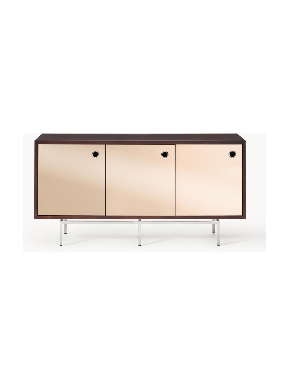 Sideboard Scarlett mit Spiegelglas-Türen, Gestell: Massives Mangoholz, Mangoholz, Messingfarben, B 160 x H 80 cm