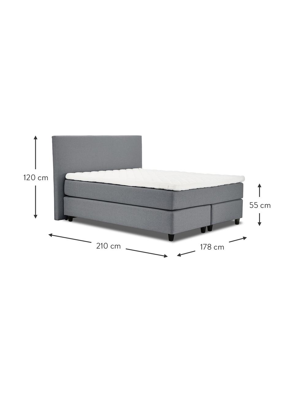 Premium boxspring bed Eliza in grijs, Matras: 5-zones pocketvering, Poten: massief gelakt berkenhout, Geweven stof grijs, 160 x 200 cm, hardheidsgraad 2