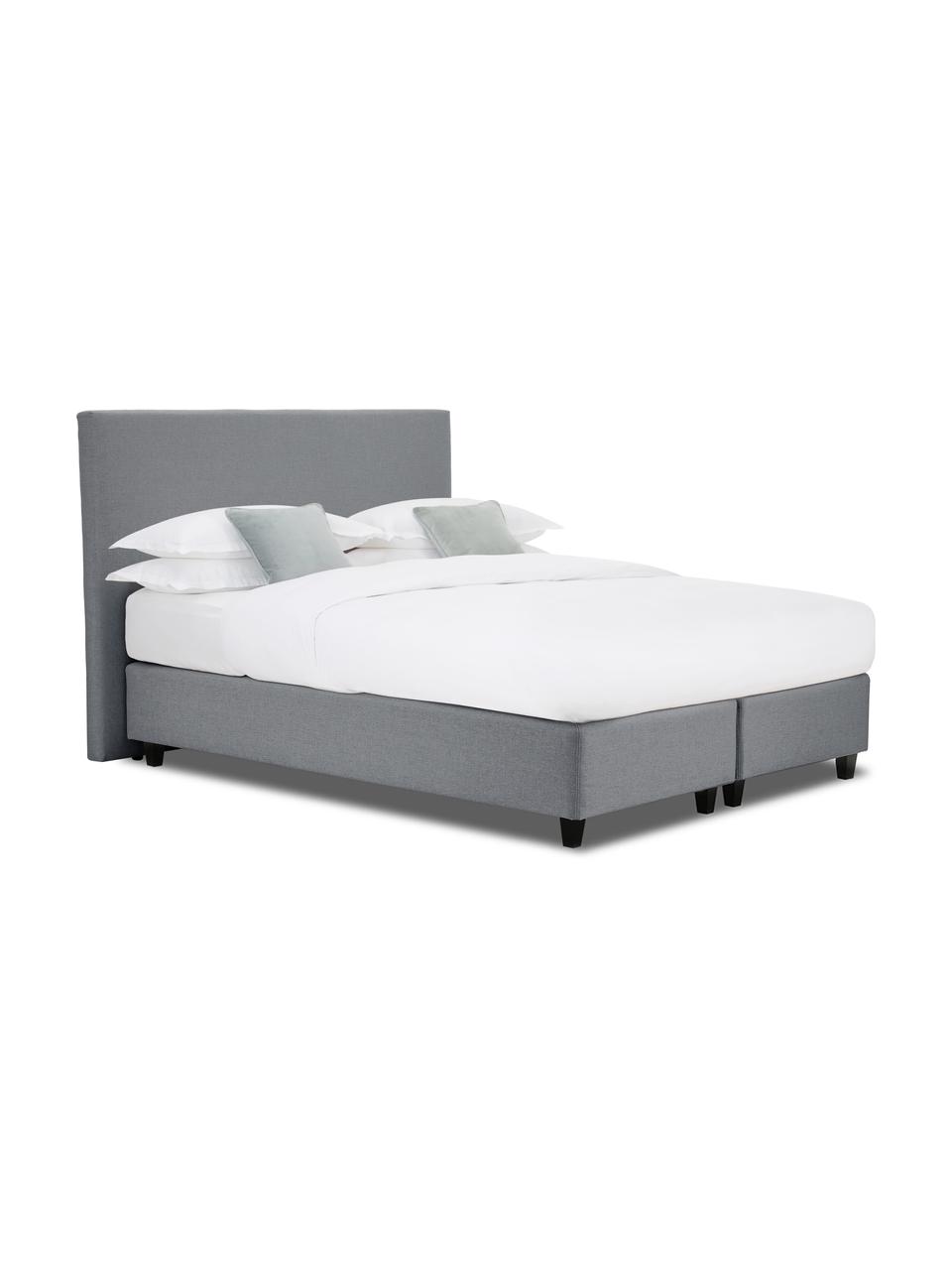 Letto boxspring premium in tessuto grigio Eliza, Materasso: nucleo a 5 zone di molle , Struttura: legno di pino massiccio, Piedini: legno di betulla massicci, Tessuto grigio, 160 x 200 cm, durezza 2