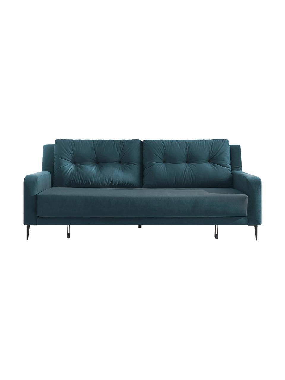 Sofa rozkładana z aksamitu Bergen (3-osobowa), Tapicerka: 100% aksamit poliestrowy, Nogi: metal lakierowany, Niebieski, S 222 x G 92 cm