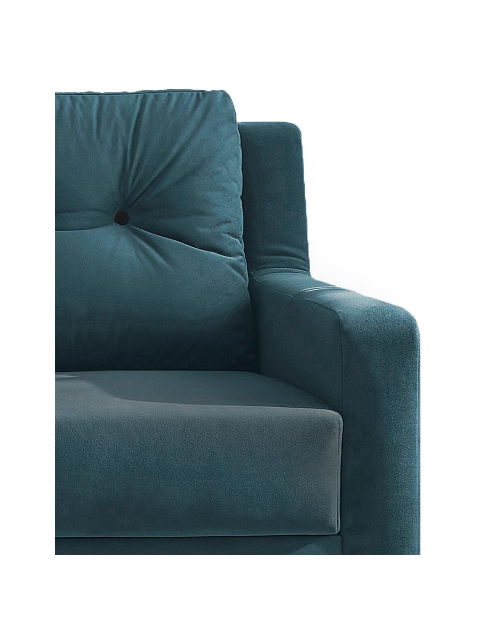 Sofa rozkładana z aksamitu Bergen (3-osobowa), Tapicerka: 100% aksamit poliestrowy, Nogi: metal lakierowany, Niebieski, S 222 x G 92 cm