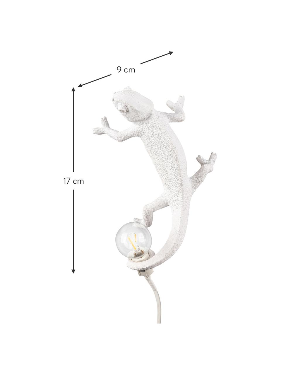 Design wandlamp Chameleon met stekker, Lamp: polyresin, Wit, 7 x 17 cm