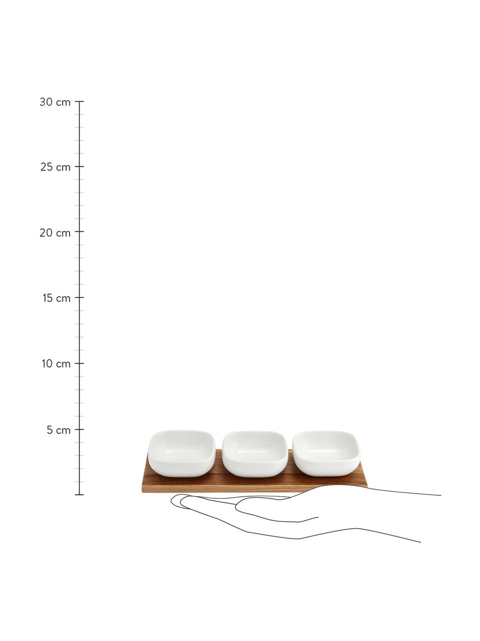 Set apéritif porcelaine et bois d'acacia Essentials, 4 élém., Blanc, bois d'acacia, Lot de différentes tailles