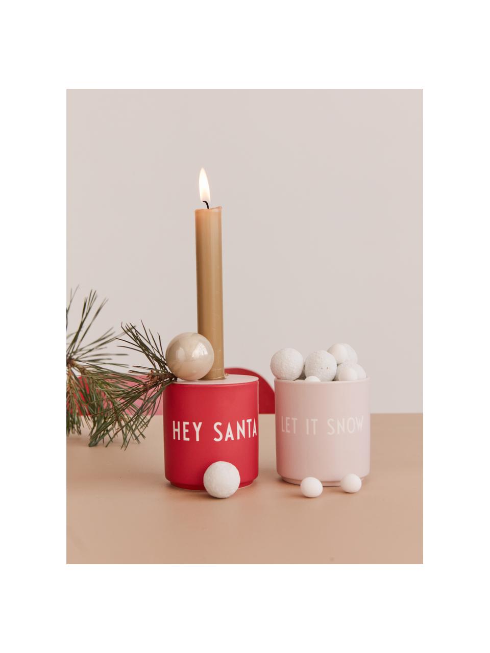 Design Becher Favourite HEY SANTA mit Schriftzug, Fine Bone China (Porzellan)
 Fine Bone China ist ein Weichporzellan, das sich besonders durch seinen strahlenden, durchscheinenden Glanz auszeichnet., Rot, Weiss, Ø 8 x H 9 cm, 250 ml