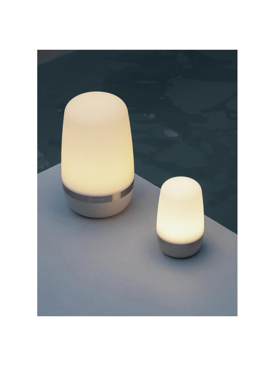 Lámpara de mesa LED regulable para exterior Spirit, portátil, Lámpara: plástico, Adornos: metal recubierto, Blanco, gris claro, Ø 10 x Al 15 cm