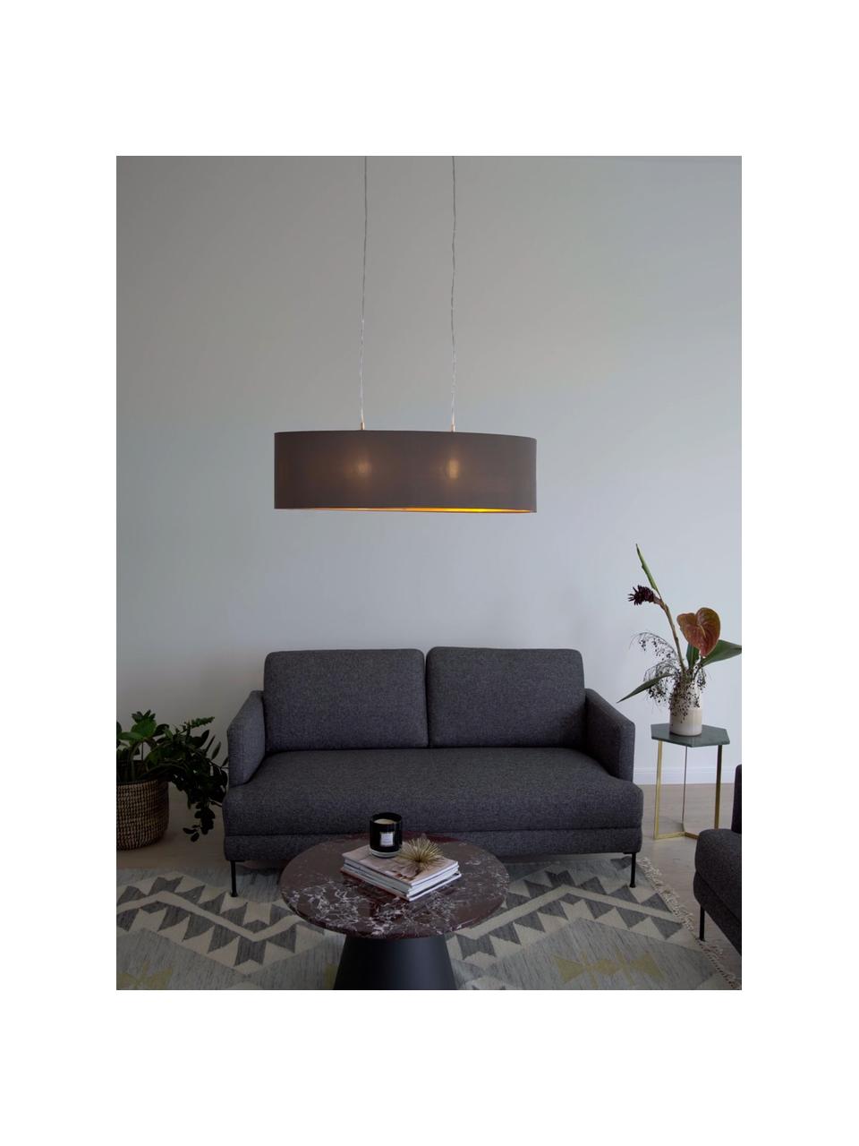 Ovale hanglamp Jamie, Fitting: vernikkeld metaal, Taupe, goudkleurig, B 78 x H 22 cm