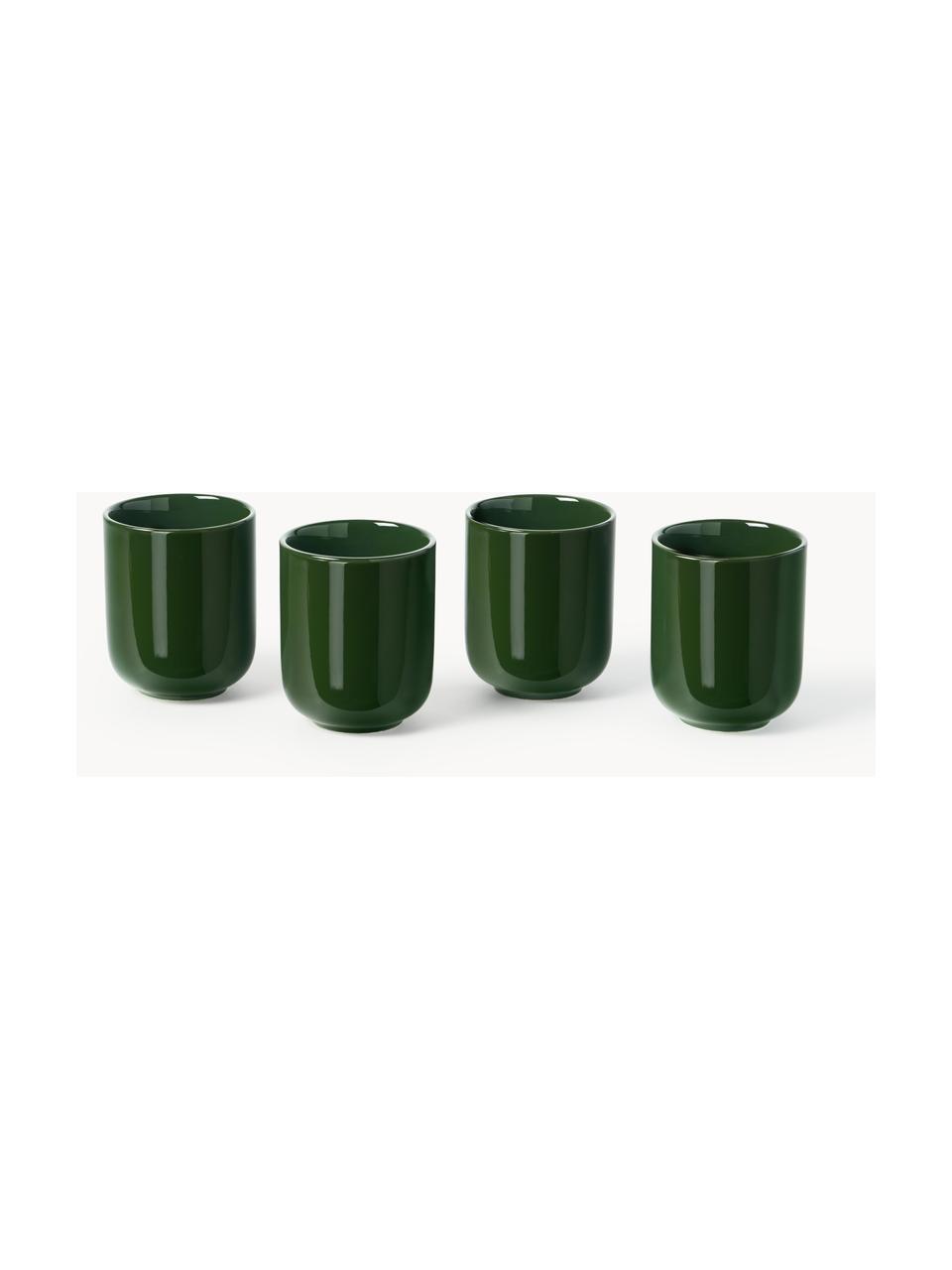 Tasses à café en porcelaine Nessa, 4 pièces, Porcelaine de haute qualité, émaillé, Vert foncé, haute brillance, Ø 8 x haut. 10 cm, 200 ml