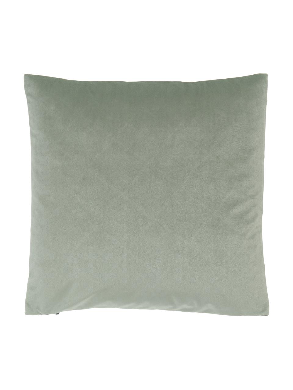 Housse de coussin velours vert sauge texturé Luka, Velours (100 % polyester), Vert sauge, larg. 40 x long. 40 cm