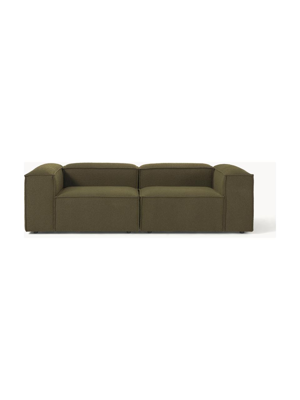 Modulares Sofa Lennon (3-Sitzer) aus Bouclé, Bezug: Bouclé (100 % Polyester) , Gestell: Massives Kiefernholz, Spe, Bouclé Olivgrün, B 238 x T 119 cm