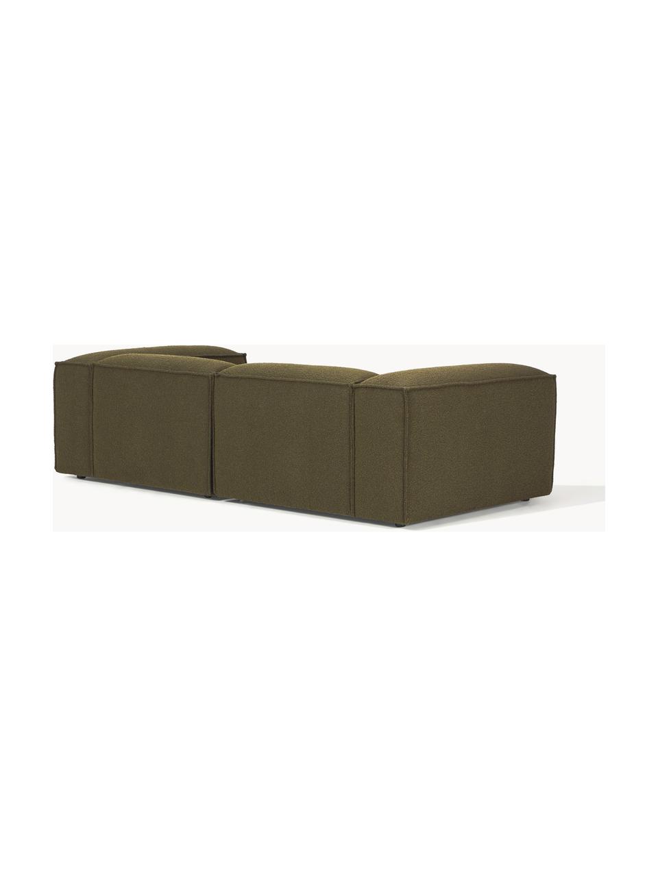 Modulares Sofa Lennon (3-Sitzer) aus Bouclé, Bezug: Bouclé (100 % Polyester) , Gestell: Massives Kiefernholz, Spe, Füße: Kunststoff Dieses Produkt, Bouclé Olivgrün, B 238 x T 119 cm