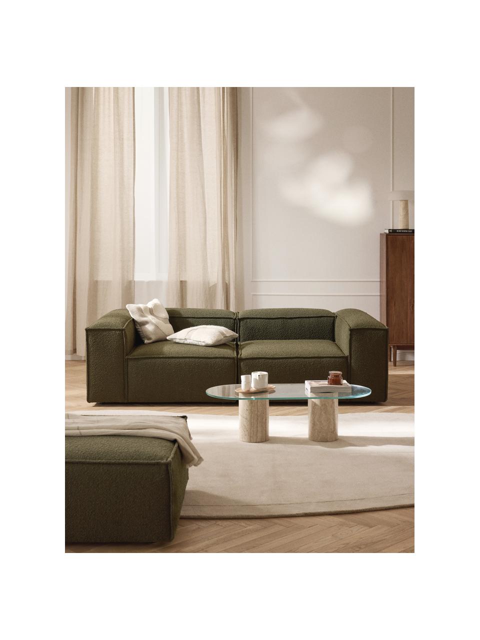 Modulares Sofa Lennon (3-Sitzer) aus Bouclé, Bezug: Bouclé (100 % Polyester) , Gestell: Massives Kiefernholz, Spe, Bouclé Olivgrün, B 238 x T 119 cm