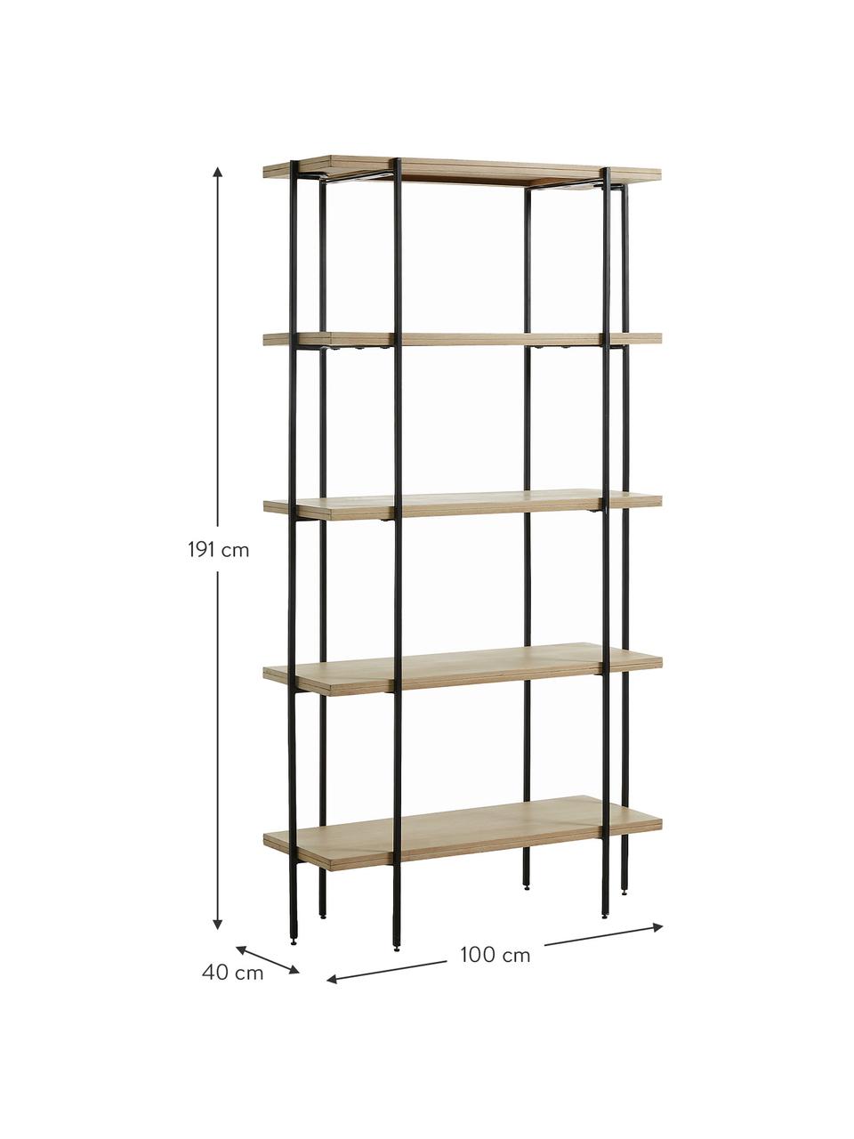 Standregal Palmia aus Holz und Metall, Gestell: Metall, lackiert, Schwarz, Braun, 100 x 191 cm