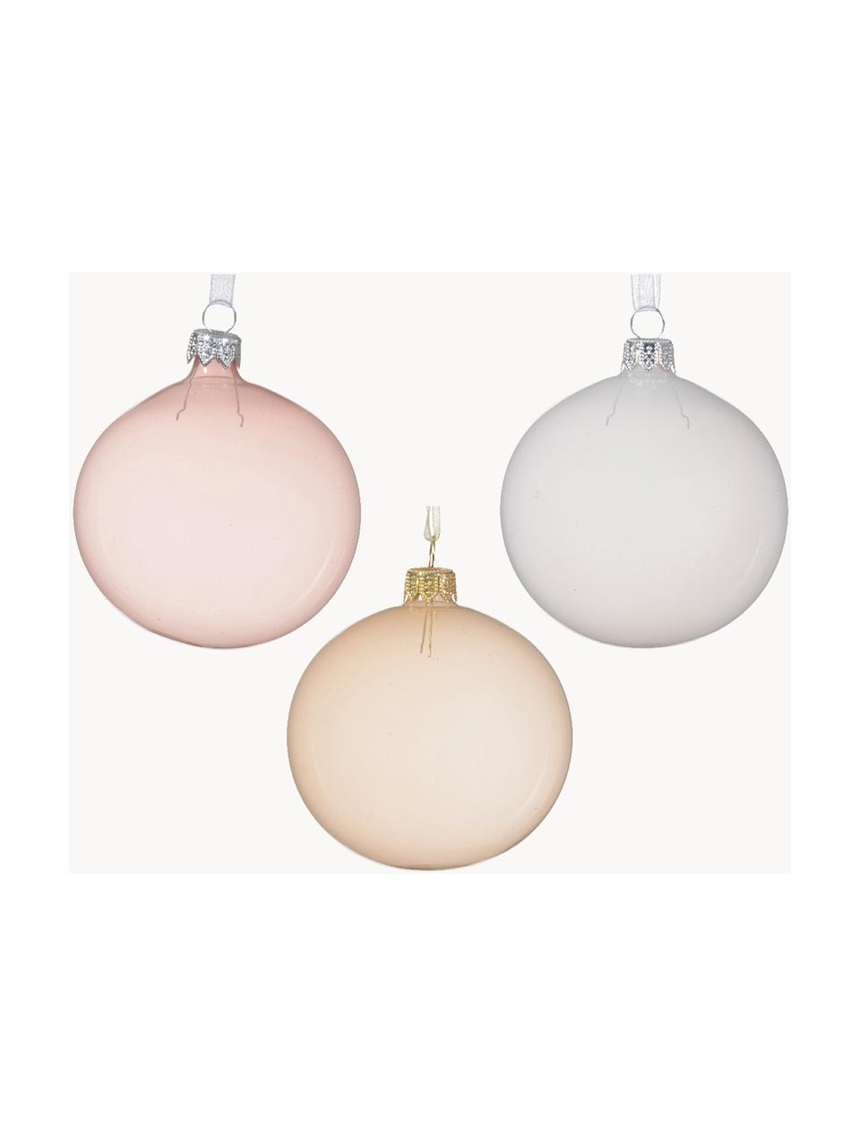 Weihnachtskugeln Shades, 6er-Set, Glas, Hellrosa, Weiß, Hellbeige, transparent, Ø 8 cm