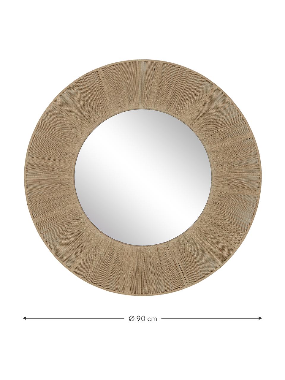Espejo de pared redondo de cuerda Citra, Parte trasera: tablero de fibras de dens, Espejo: cristal, Beige, Ø 90 x F 3 cm