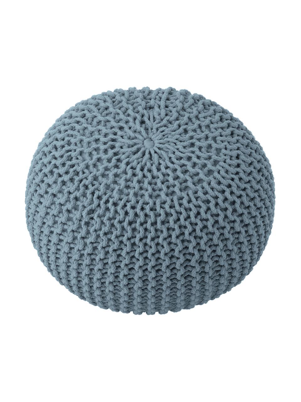 Ręcznie wykonany puf z dzianiny Dori, Tapicerka: 100% bawełna, Petrol, Ø 55 x W 35 cm