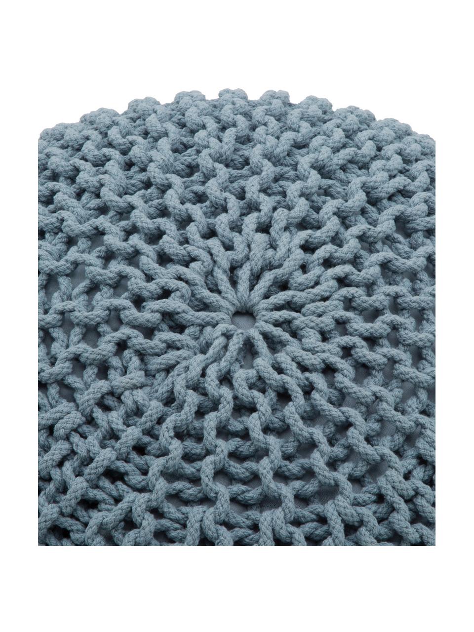 Ręcznie wykonany puf z dzianiny Dori, Tapicerka: 100% bawełna, Petrol, Ø 55 x W 35 cm