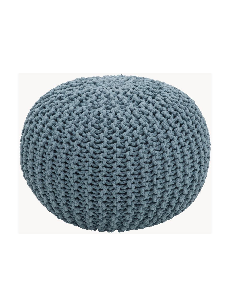 Pouf en tricot artisanal Dori, Gris-bleu, Ø 55 x haut. 35 cm