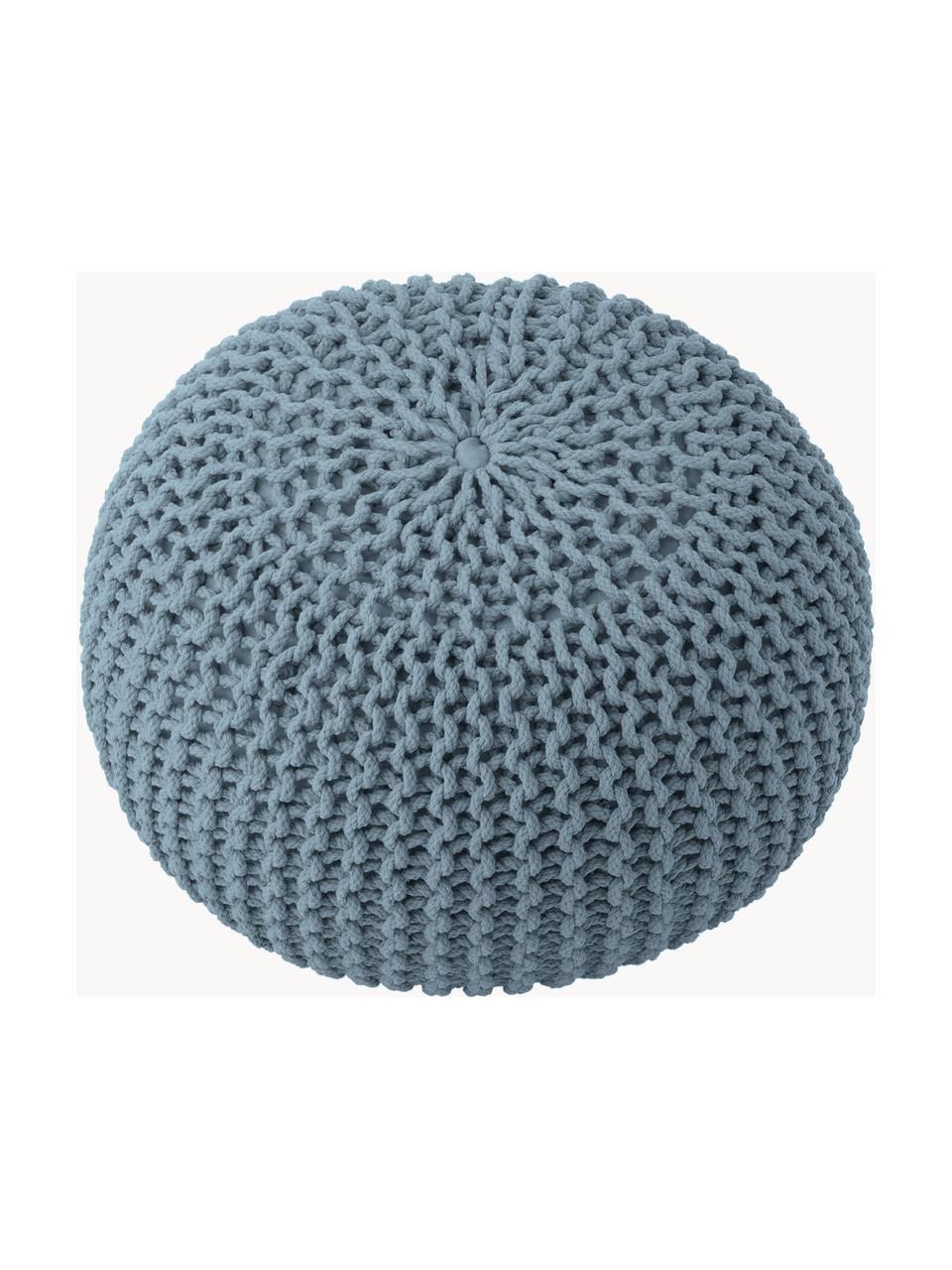 Pouf en tricot artisanal Dori, Gris-bleu, Ø 55 x haut. 35 cm