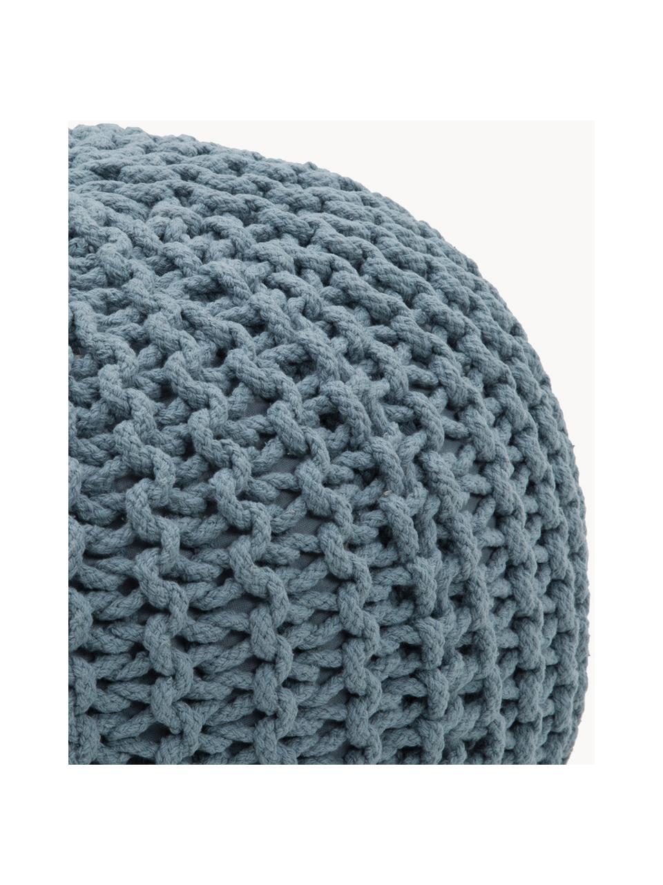 Pouf en tricot artisanal Dori, Gris-bleu, Ø 55 x haut. 35 cm