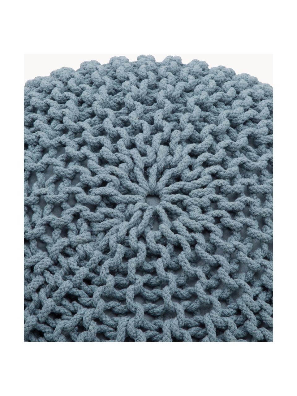 Pouf en tricot artisanal Dori, Gris-bleu, Ø 55 x haut. 35 cm