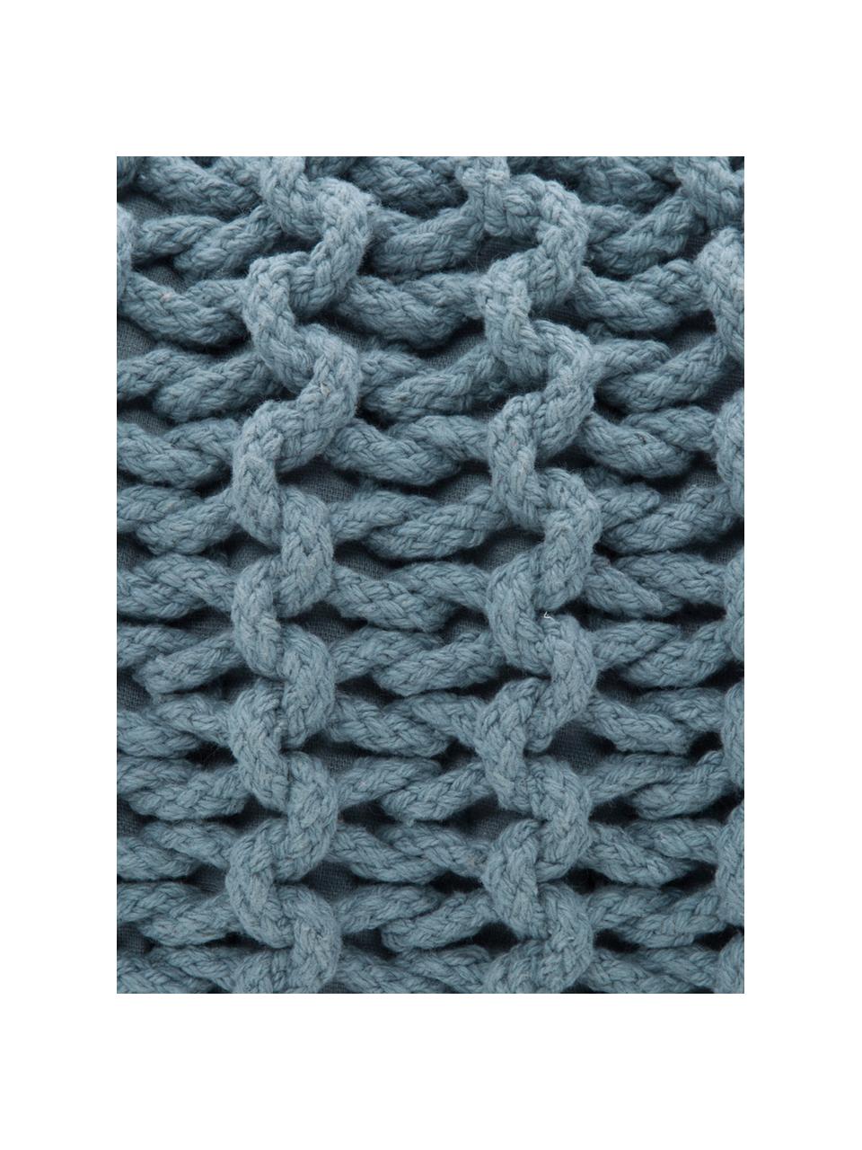 Handgefertigter Strickpouf Dori, Bezug: 100% Baumwolle, Graublau, Ø 55 x H 35 cm