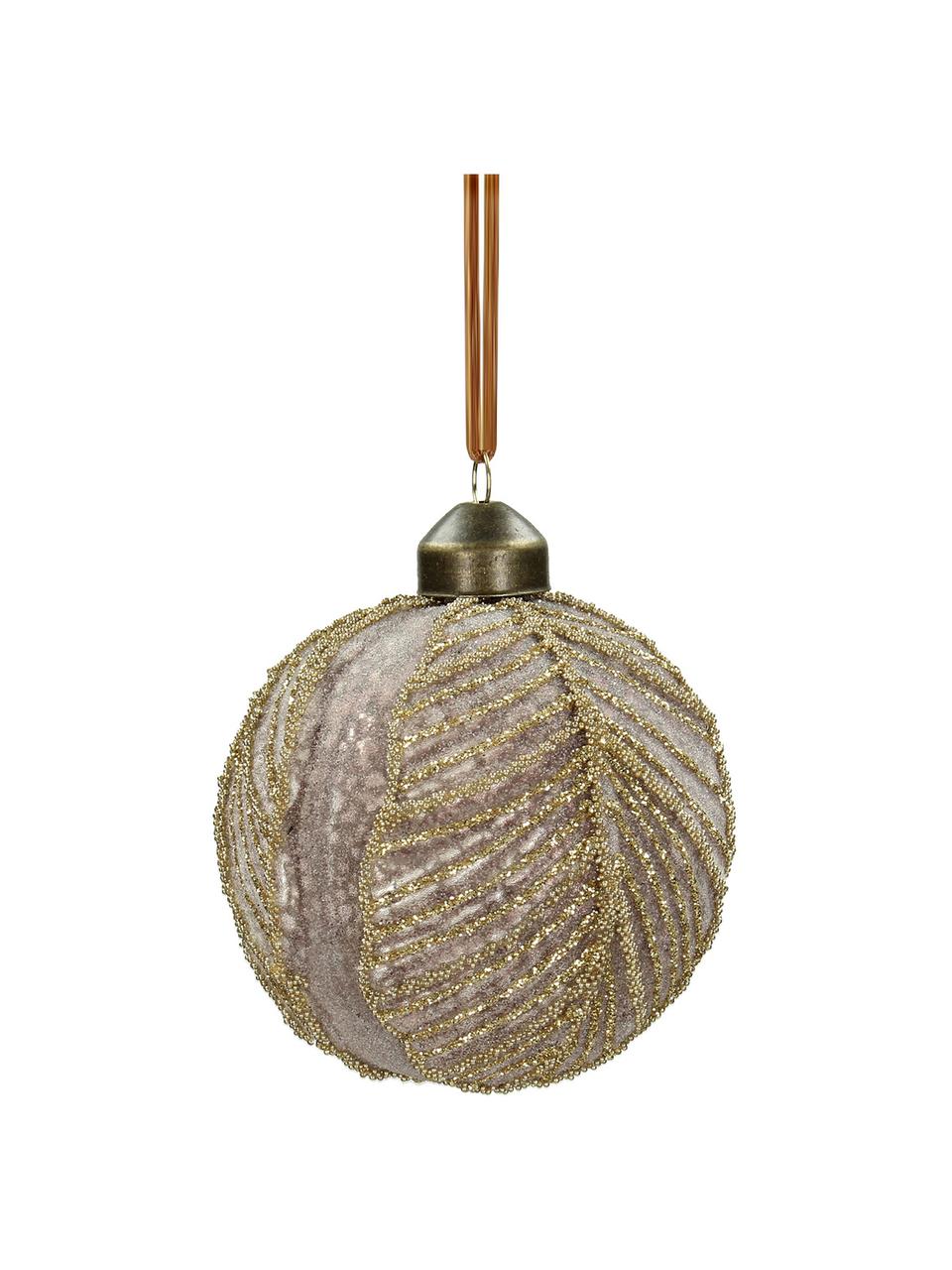 Bolas de Navidad irrompibles Leaf, 2 uds., Vidrio, poliéster, plástico, Rosa, Ø 8 cm