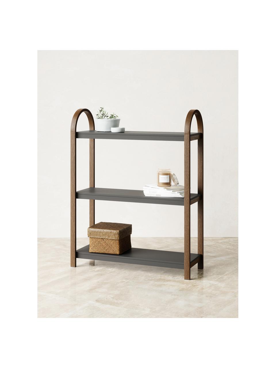 Libreria Bellwood, Struttura: legno, Scaffale: metallo rivestito, Nero, legno scuro, Larg. 72 x Alt. 90 cm