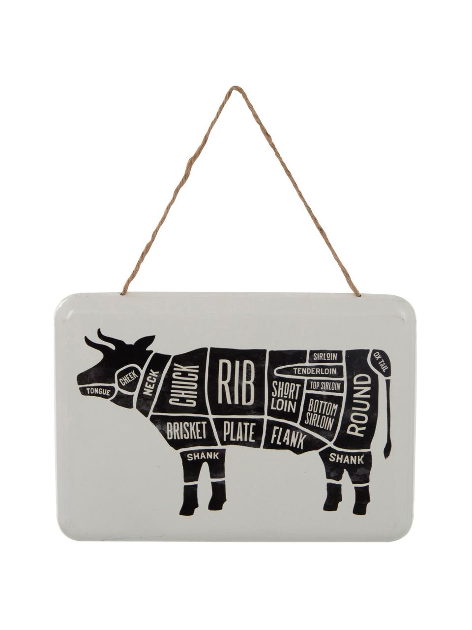 Señal decorativa Cow, Metal recubierto, Blanco, negro, L 31 x Al 22 cm