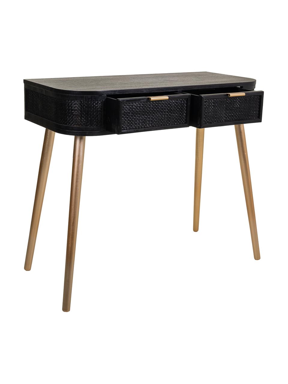 Consola de recibidor redonda con cajones Cayetana, Estructura: tablero de fibras de dens, Patas: madera de bambú, Madera pintada negro, An 88 x Al 78 cm