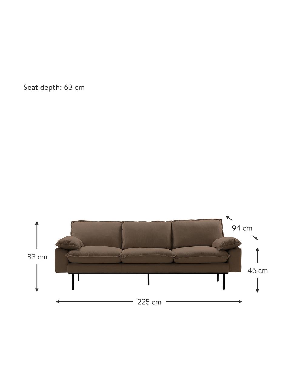 Bank Magnolia (3-zits) met metalen poten, Bekleding: 63% katoen, 37% linnen, Poten: gepoedercoat metaal, Stof bruin, B 225 x D 94 cm