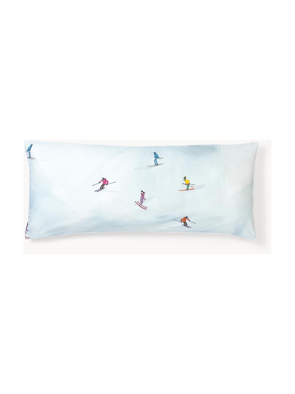 Funda de almohada de percal Ski, diseño Kera Till, Azul claro, blanco, An 45 x L 110 cm