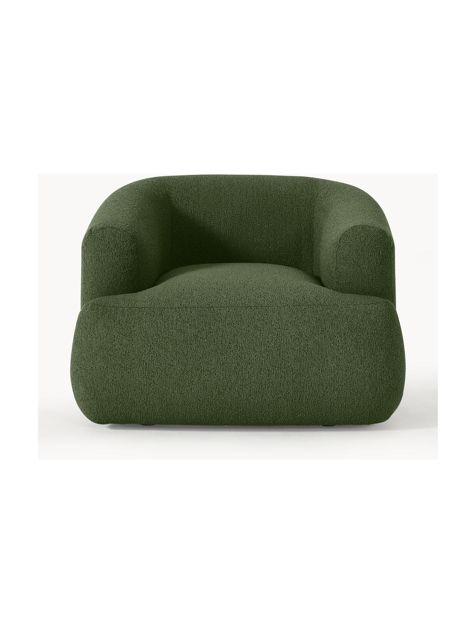 Fotel bouclé Sofia, Tapicerka: bouclé (100% poliester) D, Stelaż: drewno świerkowe z certyf, Nogi: tworzywo sztuczne, Ciemnozielony bouclé, S 97 x G 84 cm