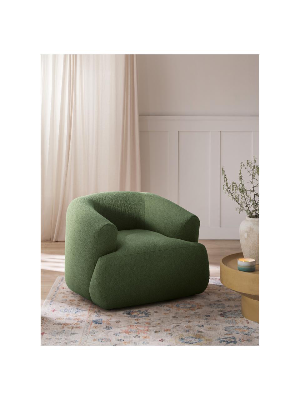 Fauteuil en tissu bouclé Sofia, Bouclé vert foncé, larg. 97 x prof. 84 cm