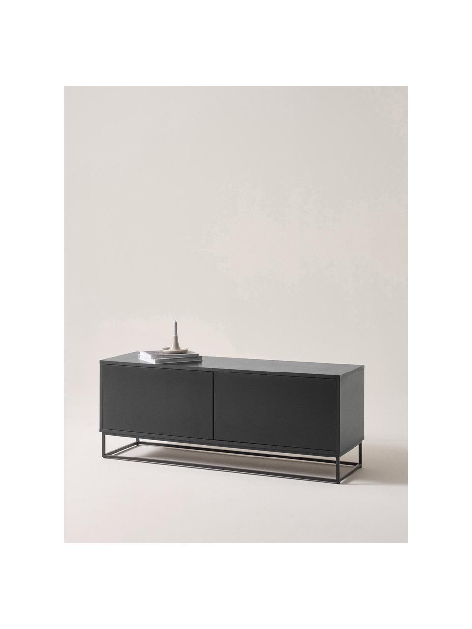 Mueble TV Lyckeby, Estructura: tablero de fibras de dens, Patas: metal con pintura en polv, Negro, An 140 x Al 54 cm