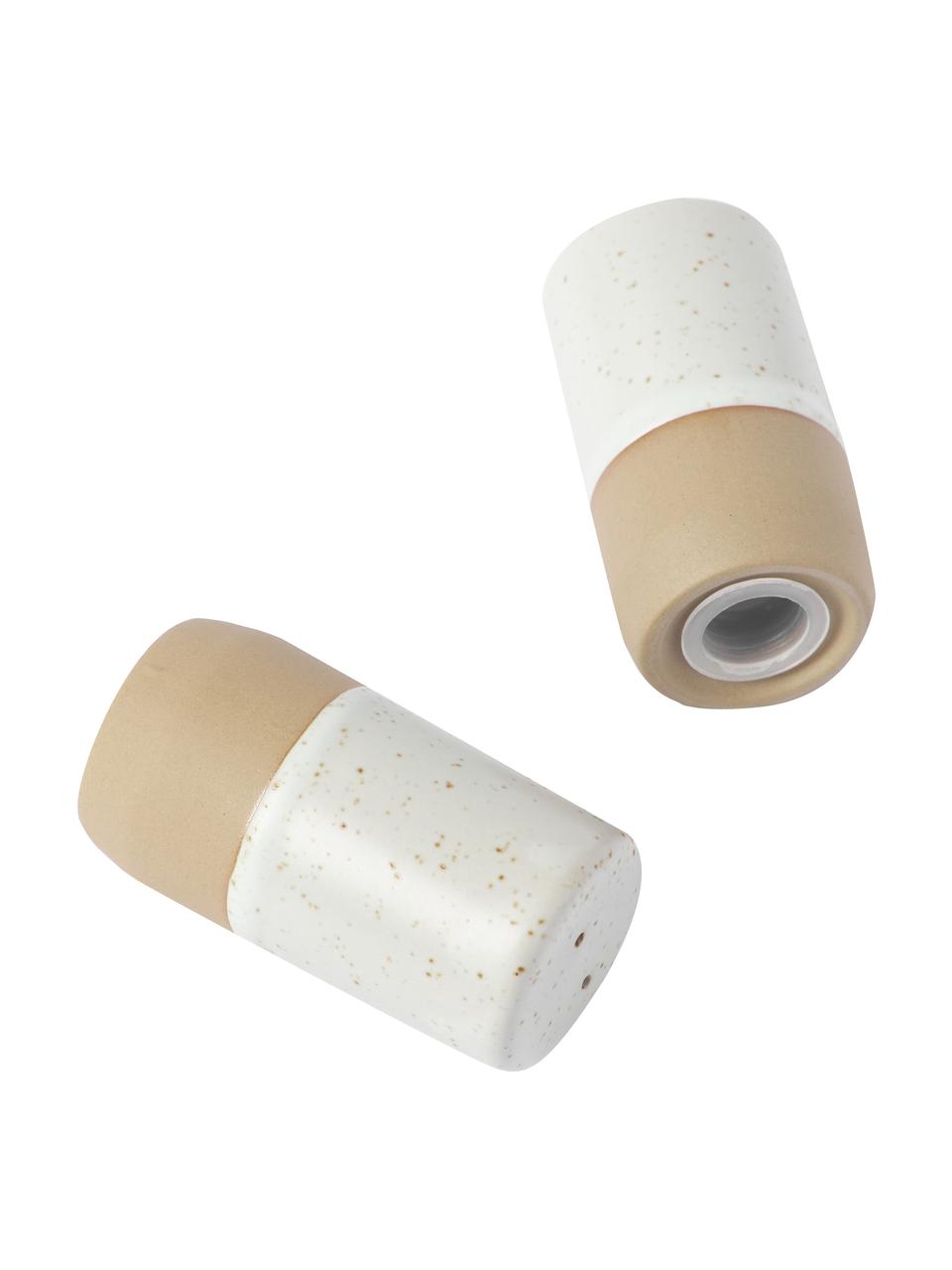 Zout- en peperstrooier Caja, set van 2, Keramiek, Beige, crèmewit, Ø 3 cm, H 6 cm