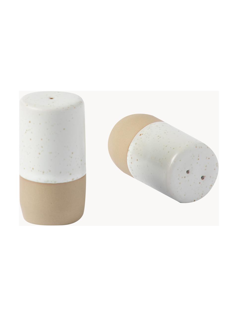 Salero y pimentero Caja, 2 uds., Gres, Off White, beige, Ø 3 x Al 6 cm