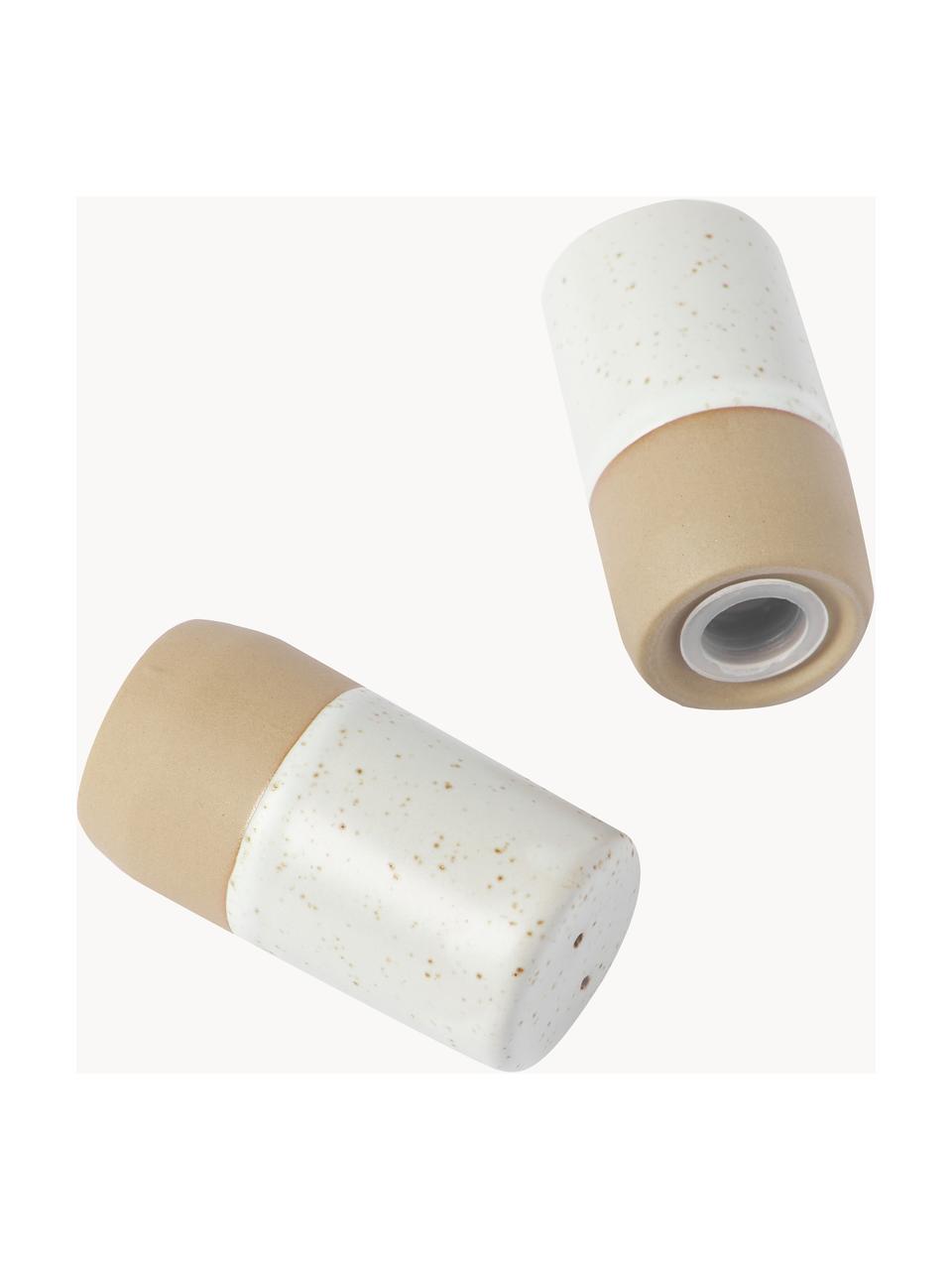 Zout- en peperstrooier Caja, set van 2, Keramiek, Gebroken wit, beige, Ø 3 cm, H 6 cm