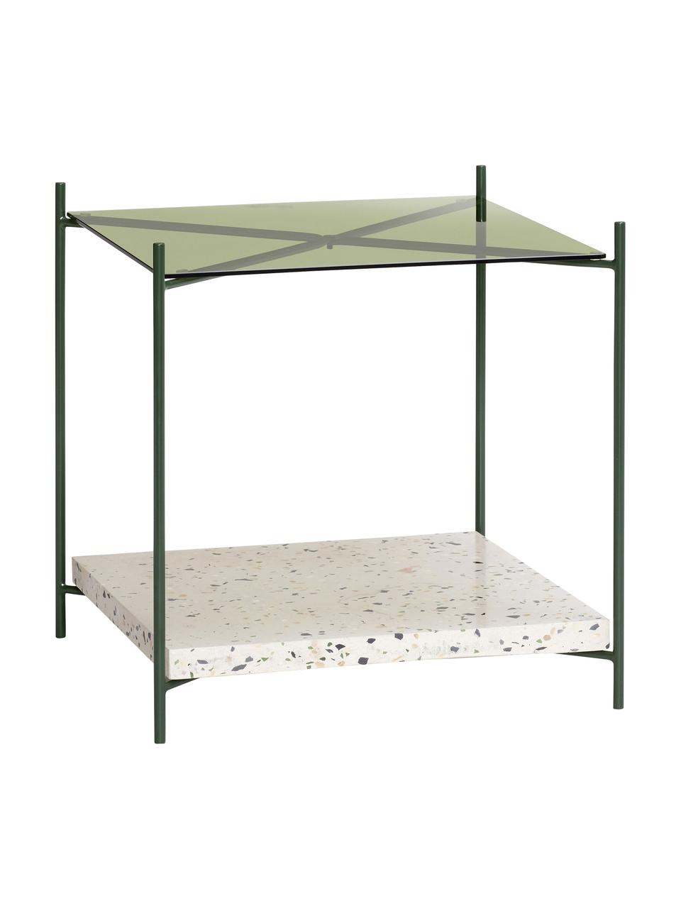 Tavolino in vetro verde con lastrico Niche, Ripiano: lastrico, Struttura: metallo rivestito, Verde, beige, Larg. 42 x Alt. 43 cm