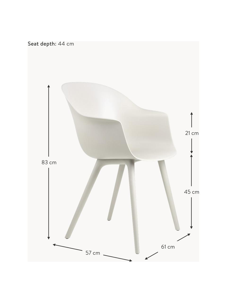 Zahradní židle s područkami Bat, Umělá hmota, odolná vůči povětrnostním vlivům, Matná bílá, Š 61 cm, H 57 cm