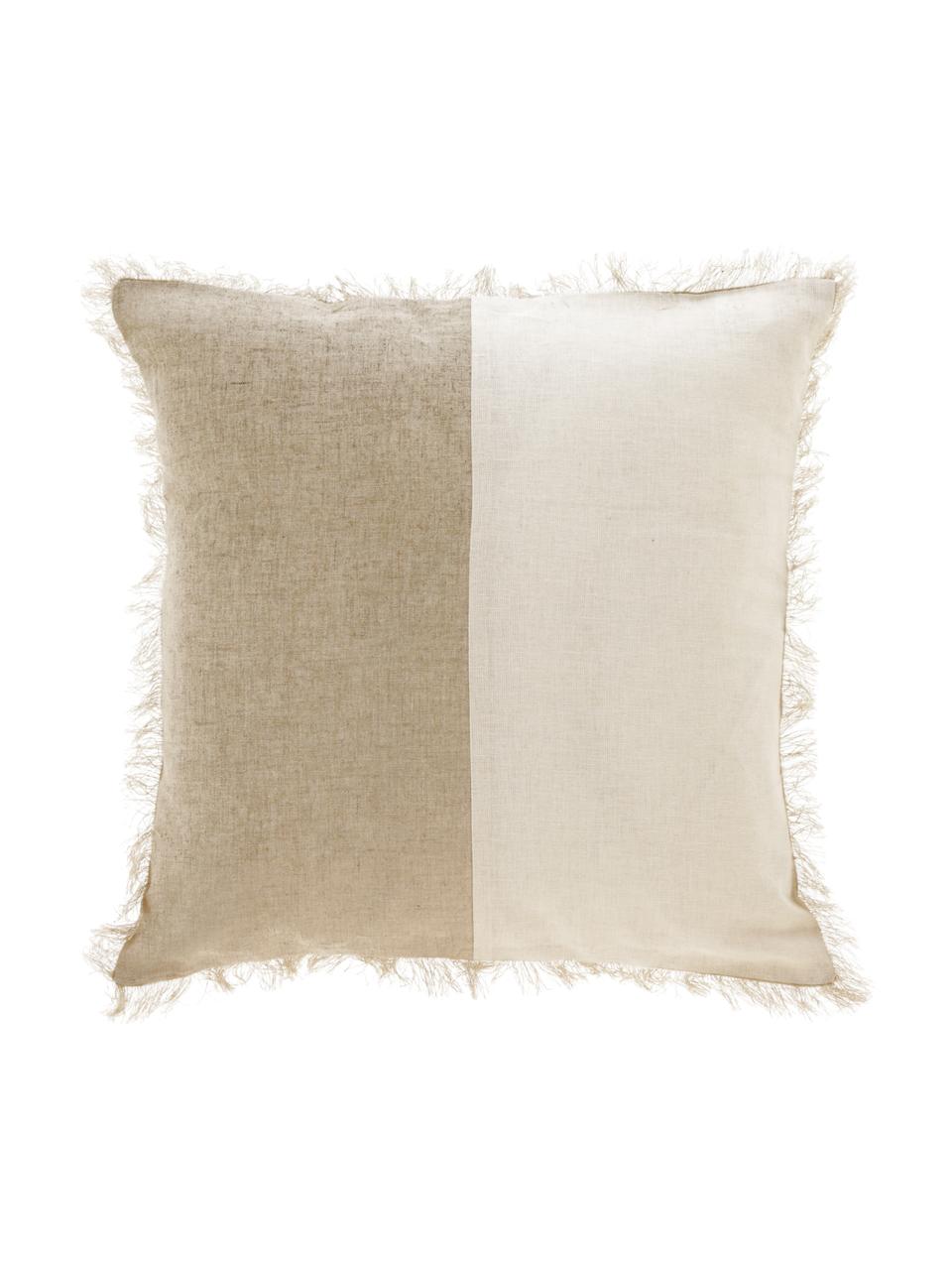 Kussenhoes met patroon. Silene met franjes, 100% katoen, Beige, 45 x 45 cm